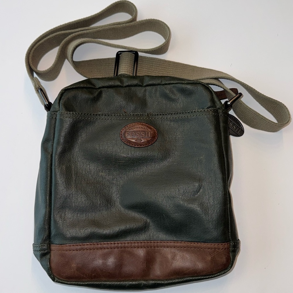 Fossil Olive Green and Brown Men's Crossbody Messenger Bag